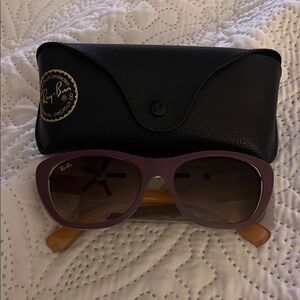 Ray-Ban Women's Purple Frame Sunglasses with Tan Temples